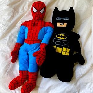 Spider-Man and Batman stuffed toys